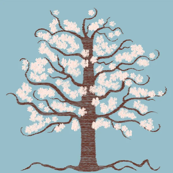 Desenho Rabiscos Vetoriais Árvore Fruto Florescente Primavera — Vetor de Stock