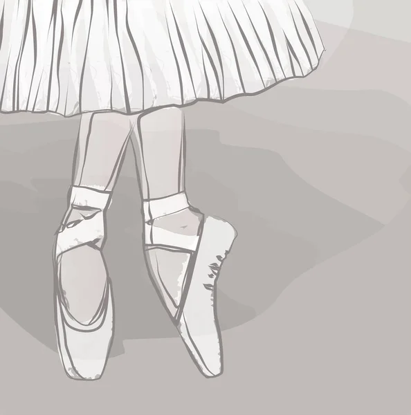 Pincel Aquarela Vetorial Desenho Pés Bailarina Dançando Sapatos Pontiagudos — Vetor de Stock