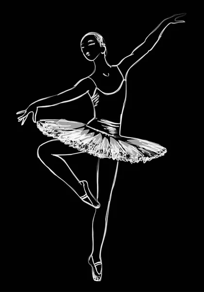 Vector Aquarel Borstel Tekening Van Jonge Dansende Ballerina Sprong — Stockvector