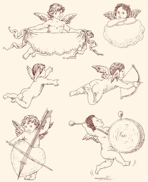 Sketches of the vintage angels — Stock Vector