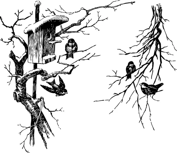 Pájaros en un árbol — Archivo Imágenes Vectoriales