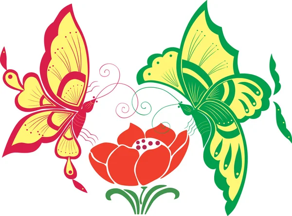 Бабочки и цветы — стоковый вектор