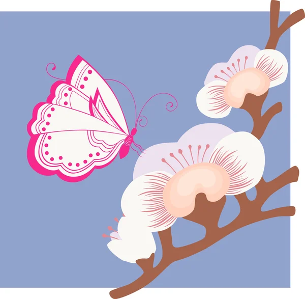 Метелик на квітучій гілці — стоковий вектор