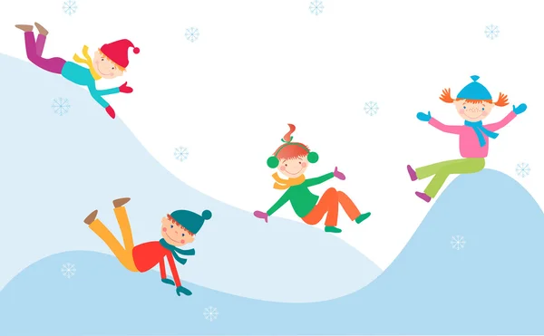 Children on the icy hill — Stock Vector