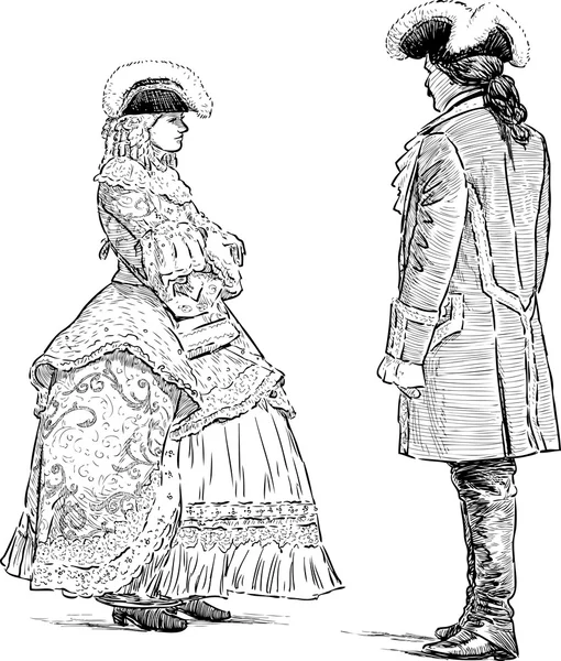 Couple dans les costumes historiques — Image vectorielle