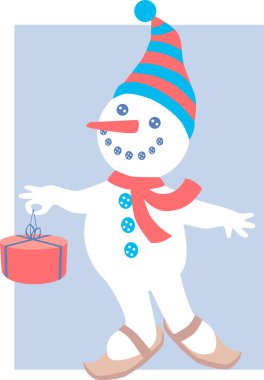 bir hediye ile neşeli kardan adam