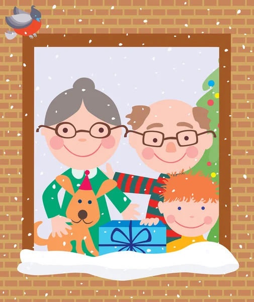 Grandparents and grandson in the christmas — Stock Vector