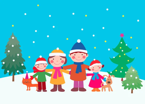 Familia feliz en el diciembre — Vector de stock