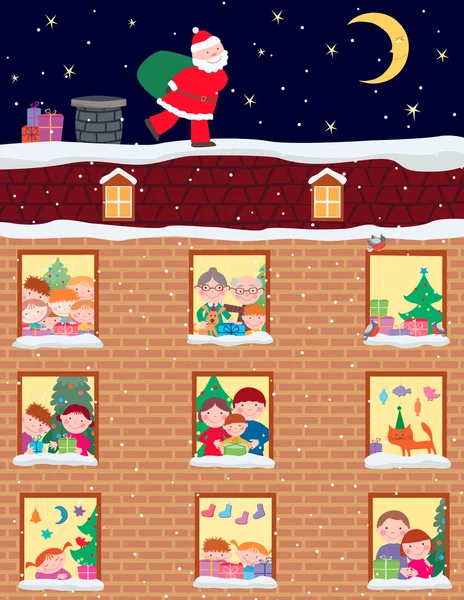 Happy house in the christmas time — Stock Vector