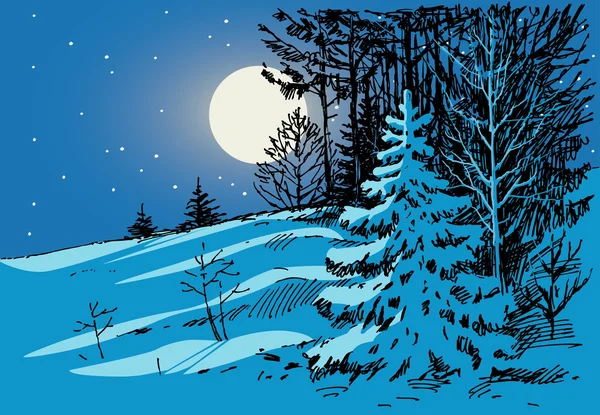Månljus natt i skogen vinter — Stock vektor