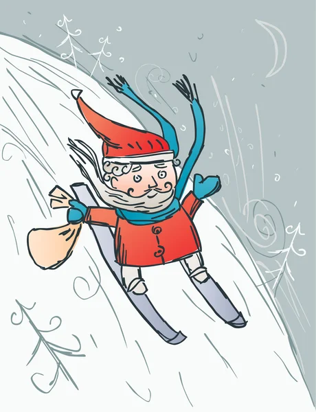 Weihnachtsmann auf den Skiern — Stockvektor