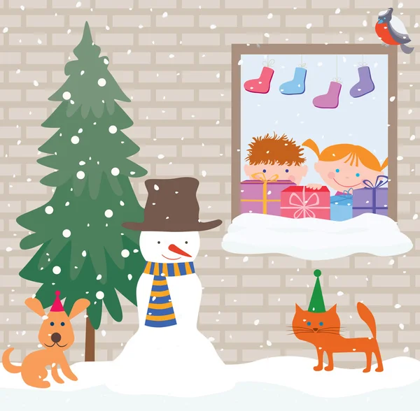 Happy snowy Christmas — Stock Vector