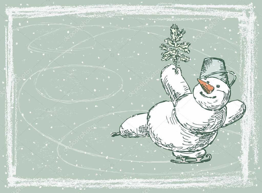 cheerful skating snowman