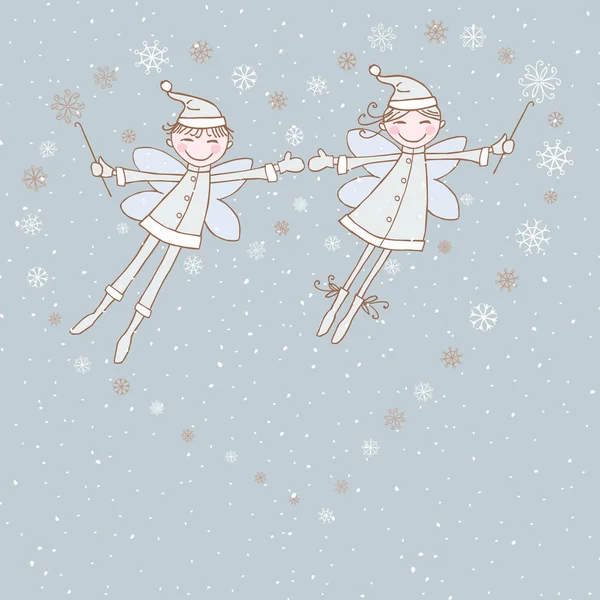 Two winter elves — Stock Vector