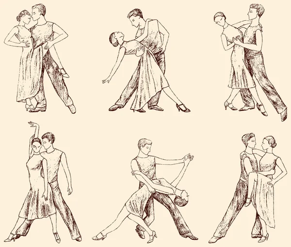 Parejas de baile bocetos — Vector de stock