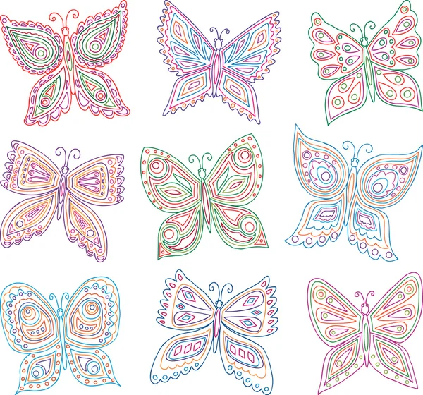 Conjunto de mariposas decorativas — Vector de stock