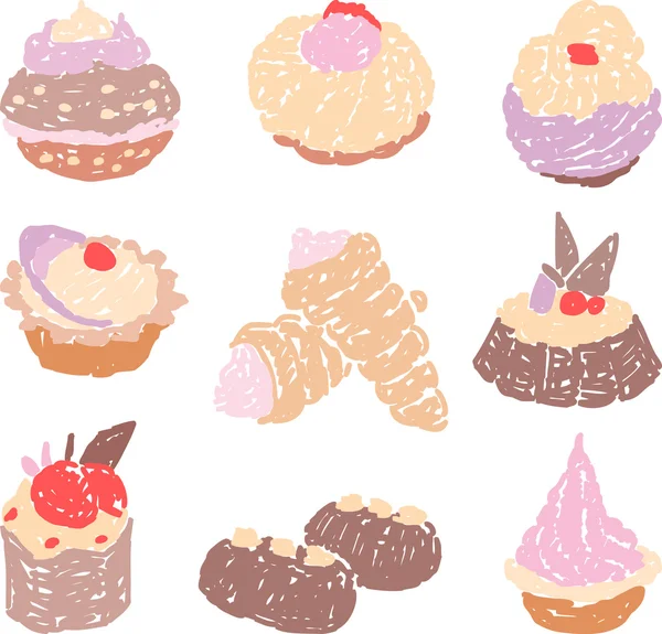 Bocetos de pasteles dulces — Vector de stock