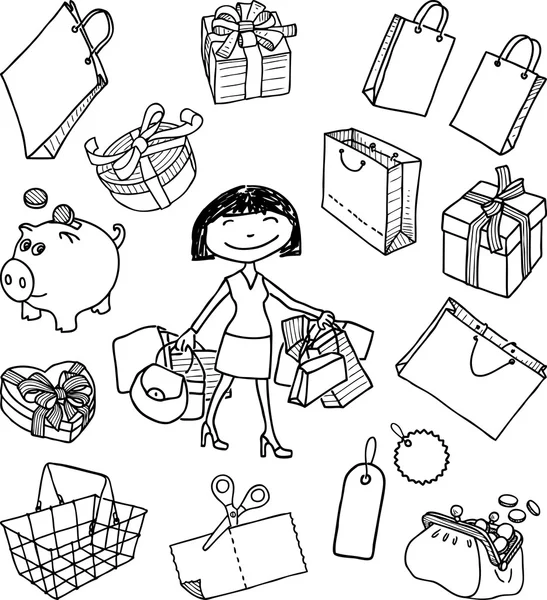 Doodle dello shopping a tema — Vettoriale Stock