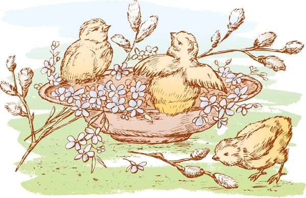 Tres pollos de Pascua — Archivo Imágenes Vectoriales