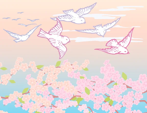 Vliegende vogels in het voorjaar — Stockvector