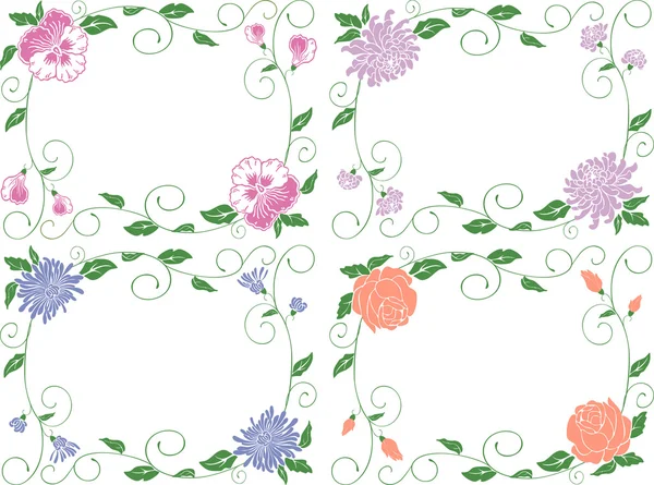 Conjunto de los marcos florales — Vector de stock