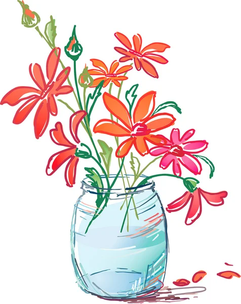 Flores en la olla — Vector de stock