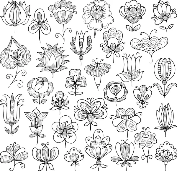 Conjunto de doodles flores —  Vetores de Stock