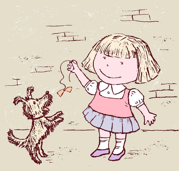 Fille et chien — Image vectorielle