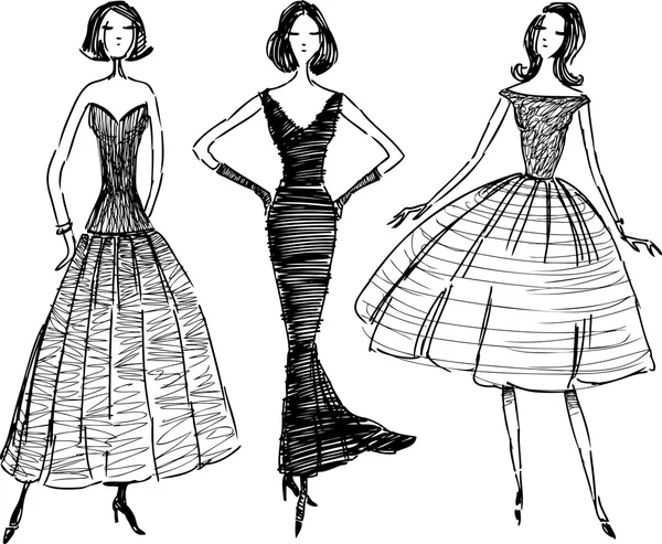 Девушки в вечерних платьях — стоковый вектор