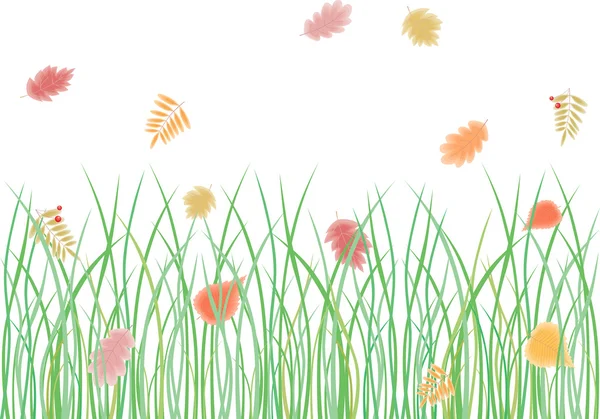 Feuilles d'automne dans l'herbe — Image vectorielle