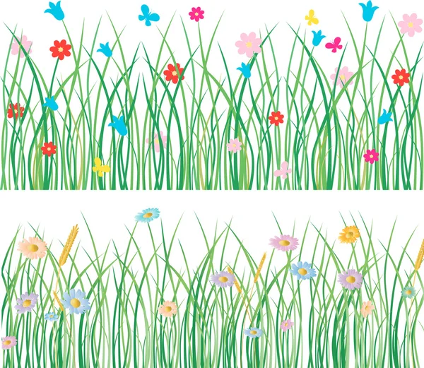 Hierba con flores — Vector de stock