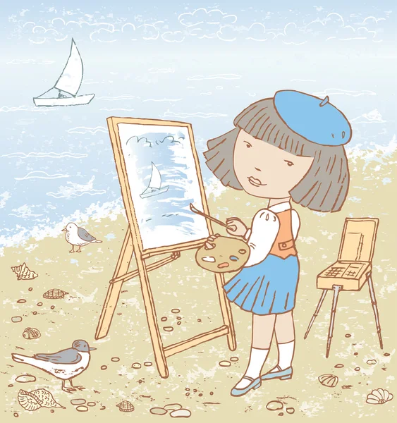 Petit artiste en plein air — Image vectorielle