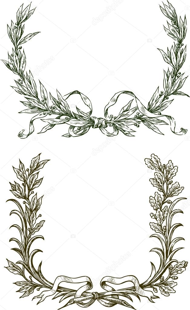 laurel and oak branches with ribbons