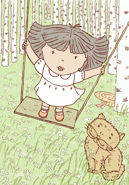 Petite fille sur un swing — Image vectorielle