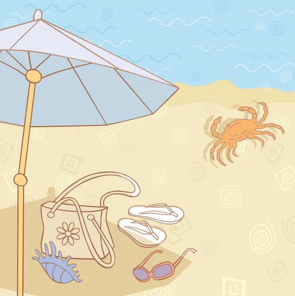Beach accessories on seashore Stock Illustration