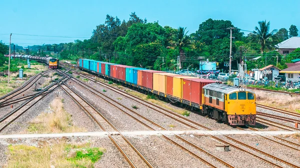 Freight train was arriving yard. — Stock Photo, Image