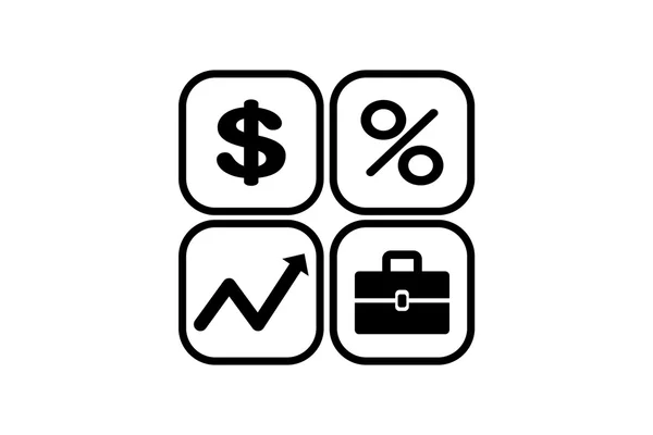 Icônes ensemble : dollar, pour cent, mallette, courbe — Image vectorielle