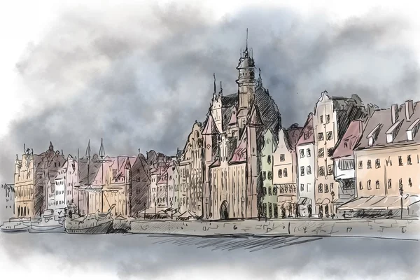 Gdansk Old Town Motlawa Rive — Stock Photo, Image