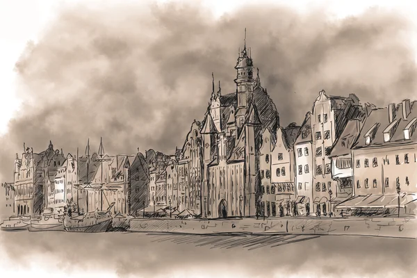 Gdansk Old Townfrom Motlawa River — Stock Photo, Image