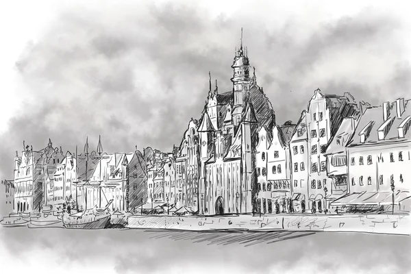 Gdansk Old Townfrom Motlawa River — Stock Photo, Image