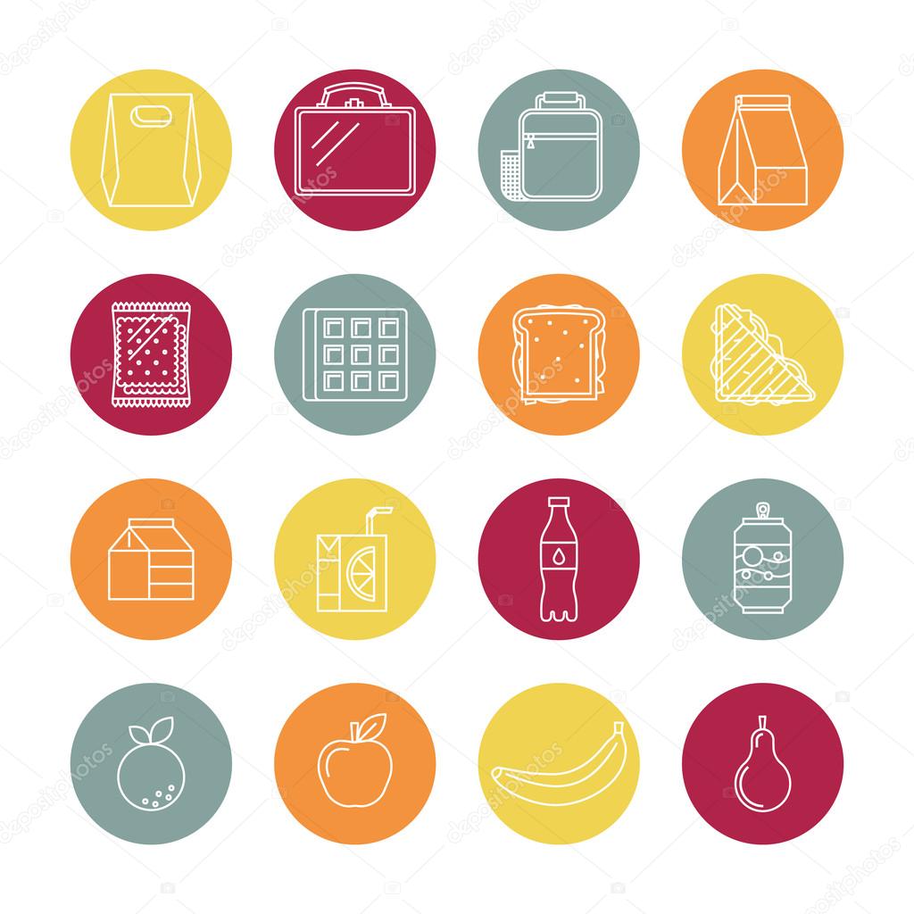 Set of linear lunch icons.