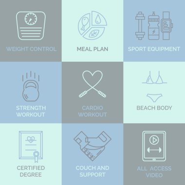 Fitness ve kişisel eğitim satır simgeler.