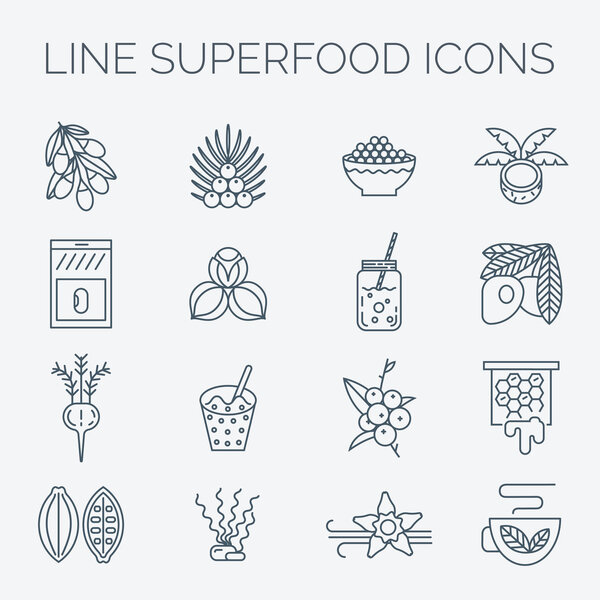 Superfoods line vector icons.