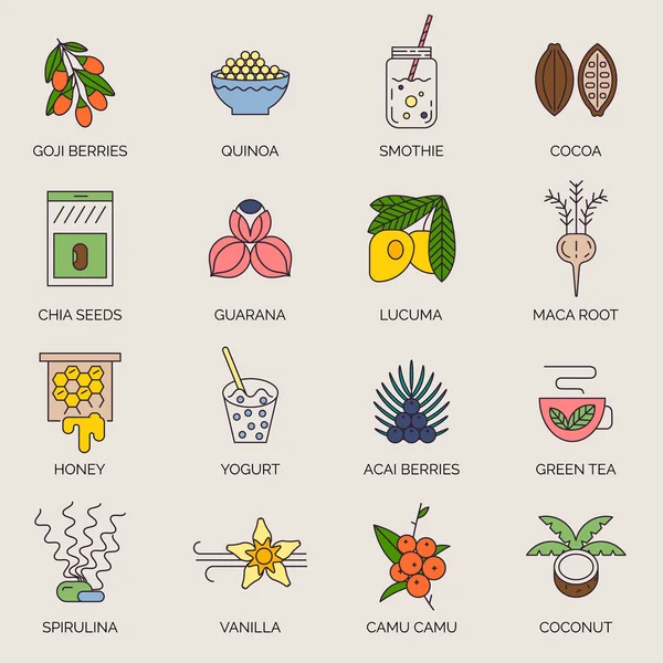 Icônes vectorielles de ligne Superfoods . — Image vectorielle