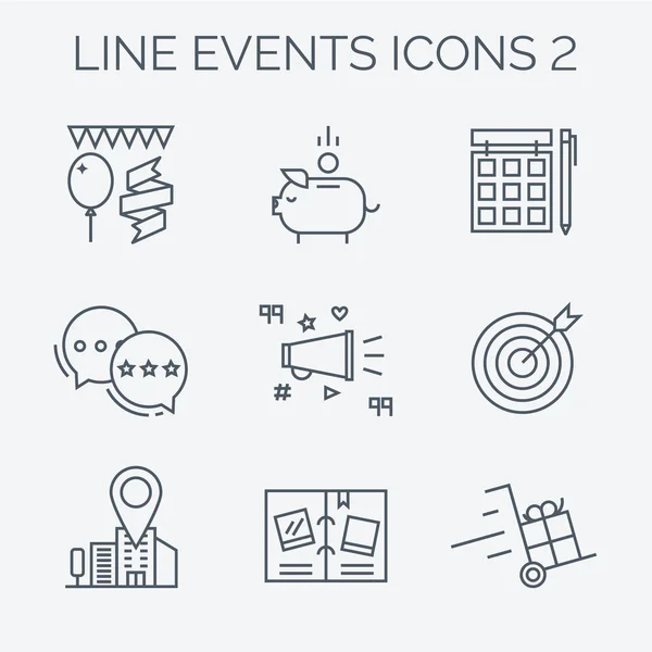 Línea delgada e iconos planos de eventos . — Vector de stock