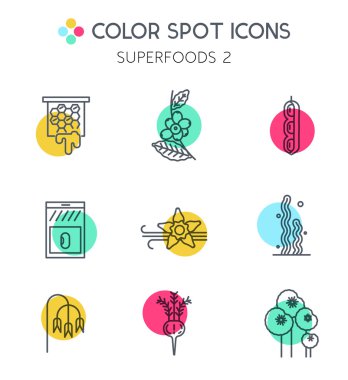 Superfoods satır Icons 2 set.