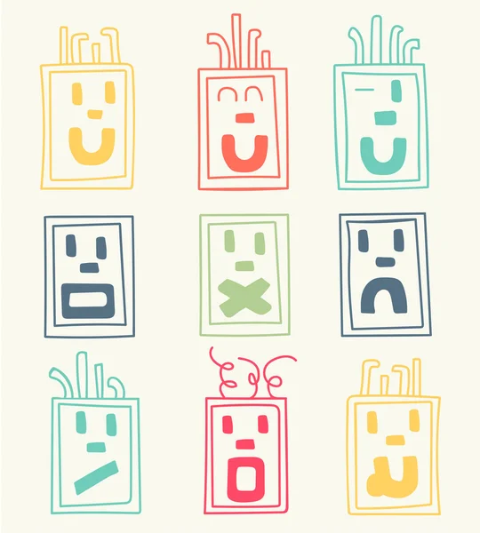 Vektor-Set aus neun Gesichtern, Emoticons. — Stockvektor