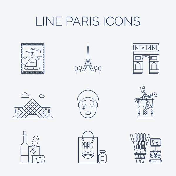 Conjunto de iconos lineales de París . — Vector de stock