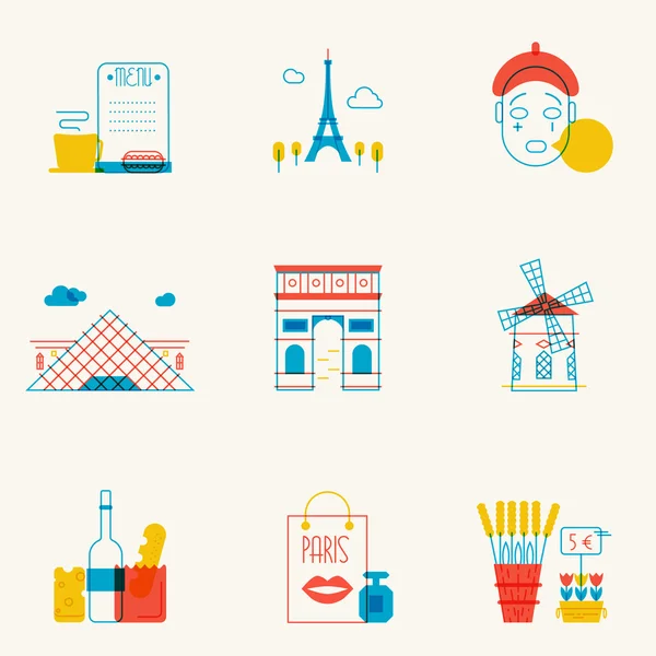 Set di icone lineari di Parigi . — Vettoriale Stock
