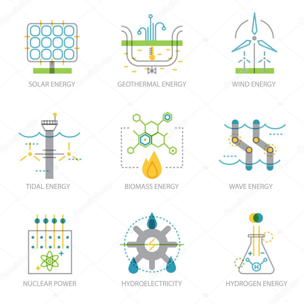 Eco friendly power plants. Ecology infographic elements